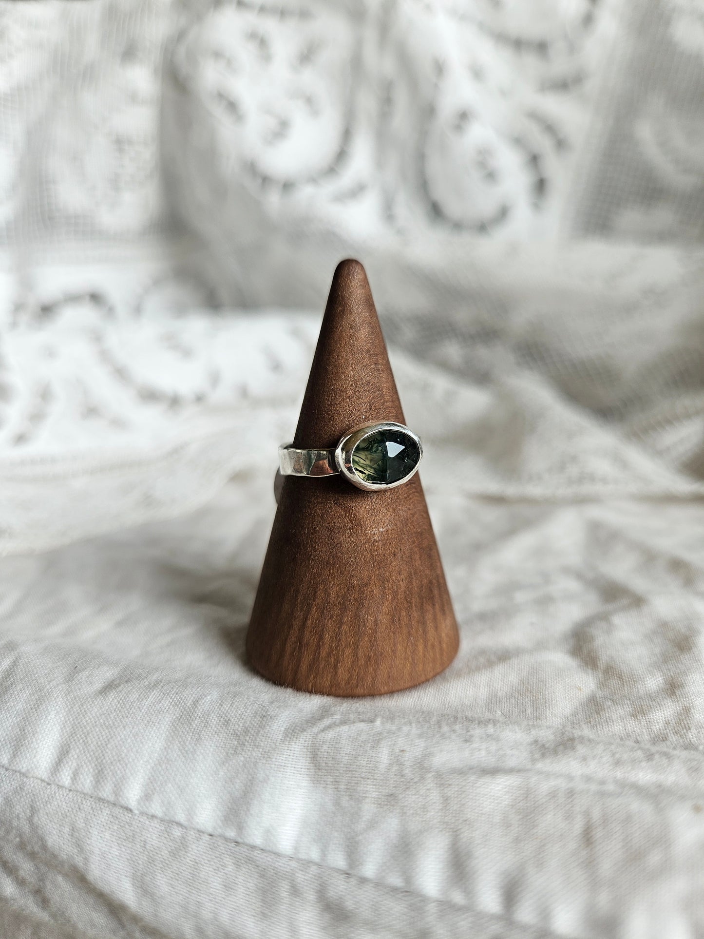 Moss Agate band - Sterling Silver
