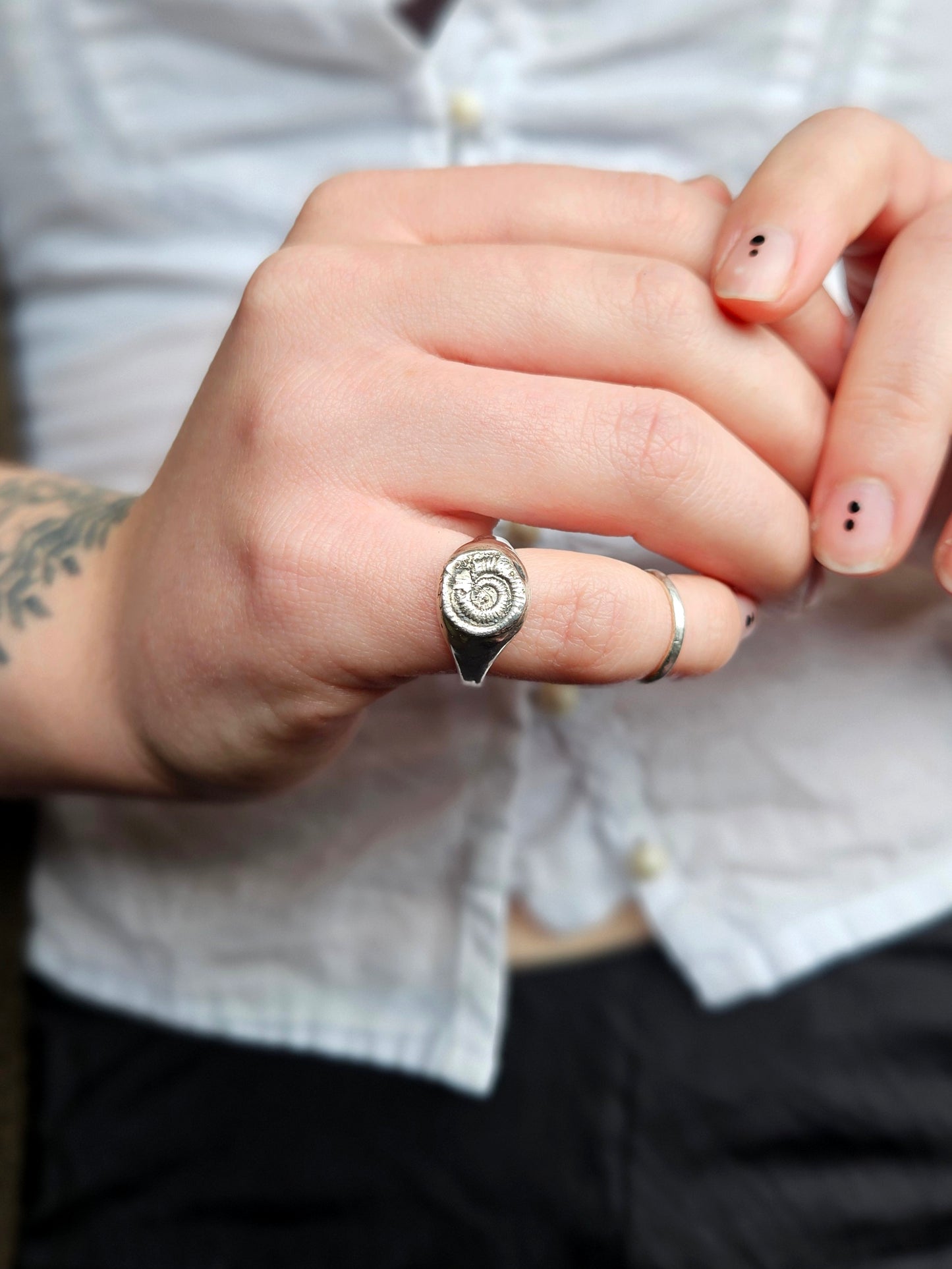 Ammonite ring - 99.9 Fine Silver