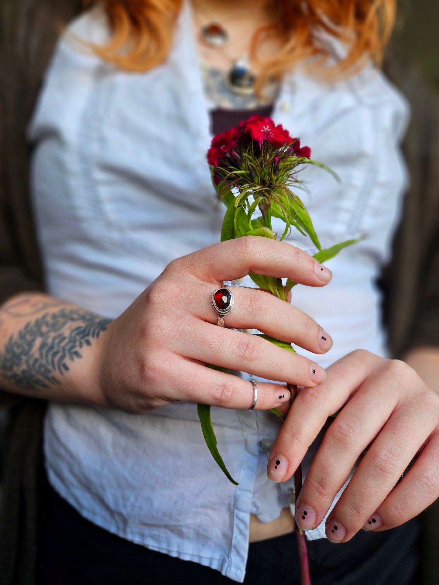 Garnet ring - Sterling Silver