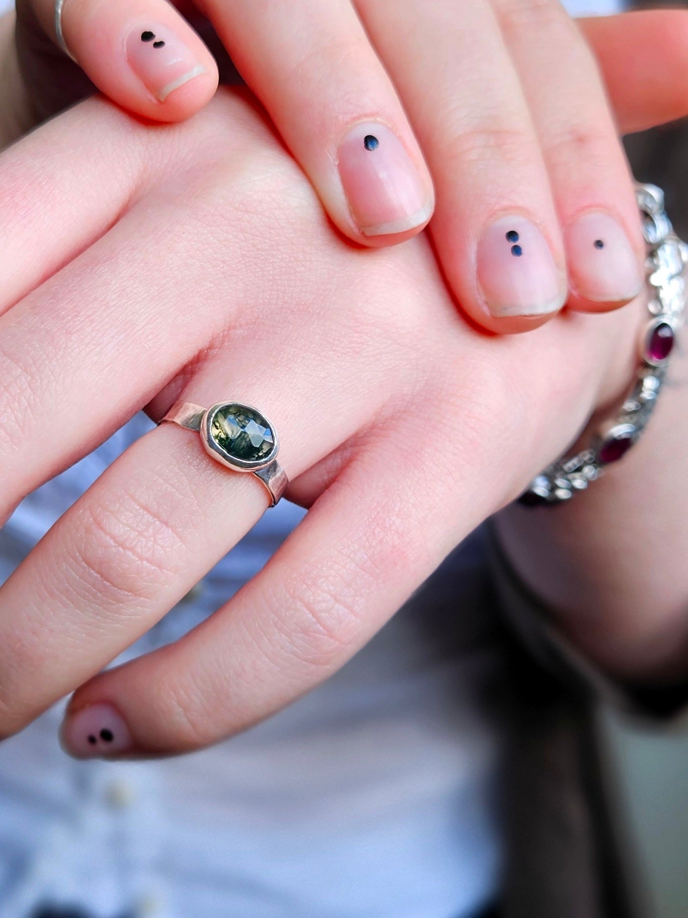 Moss Agate band - Sterling Silver