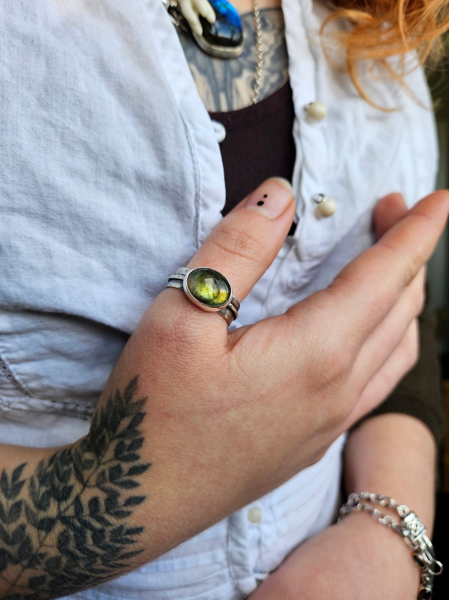 Labradorite Layered Band ring - Sterling Silver