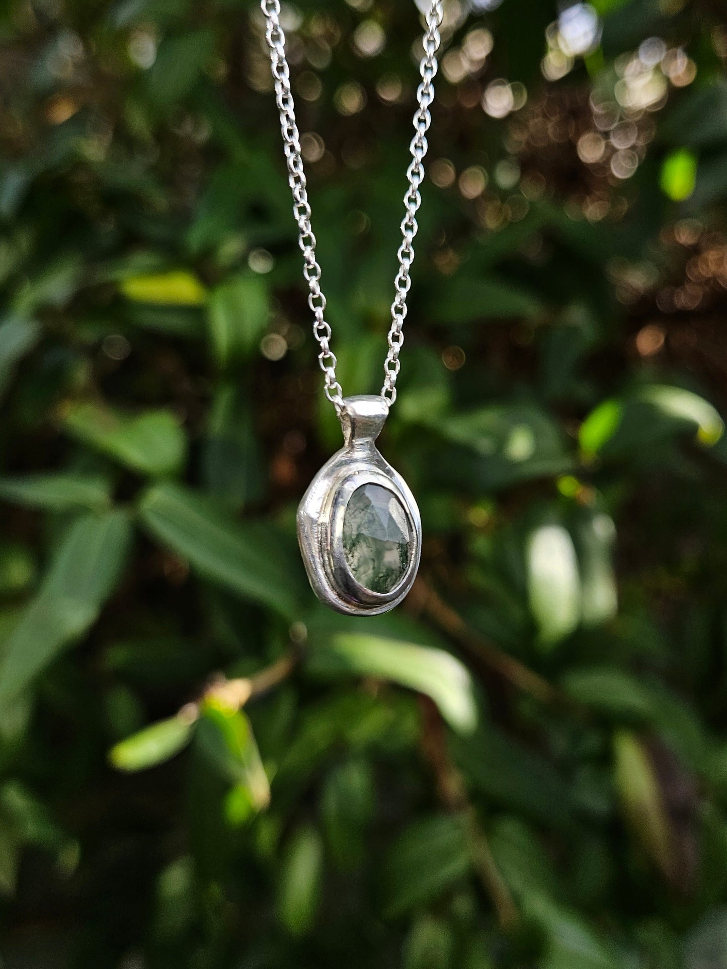 Moss Agate "Rustic" Pendant - 99.9 Fine Silver