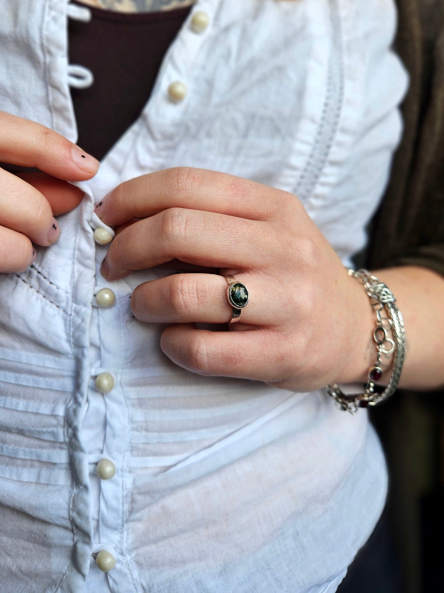 Moss Agate band - Sterling Silver