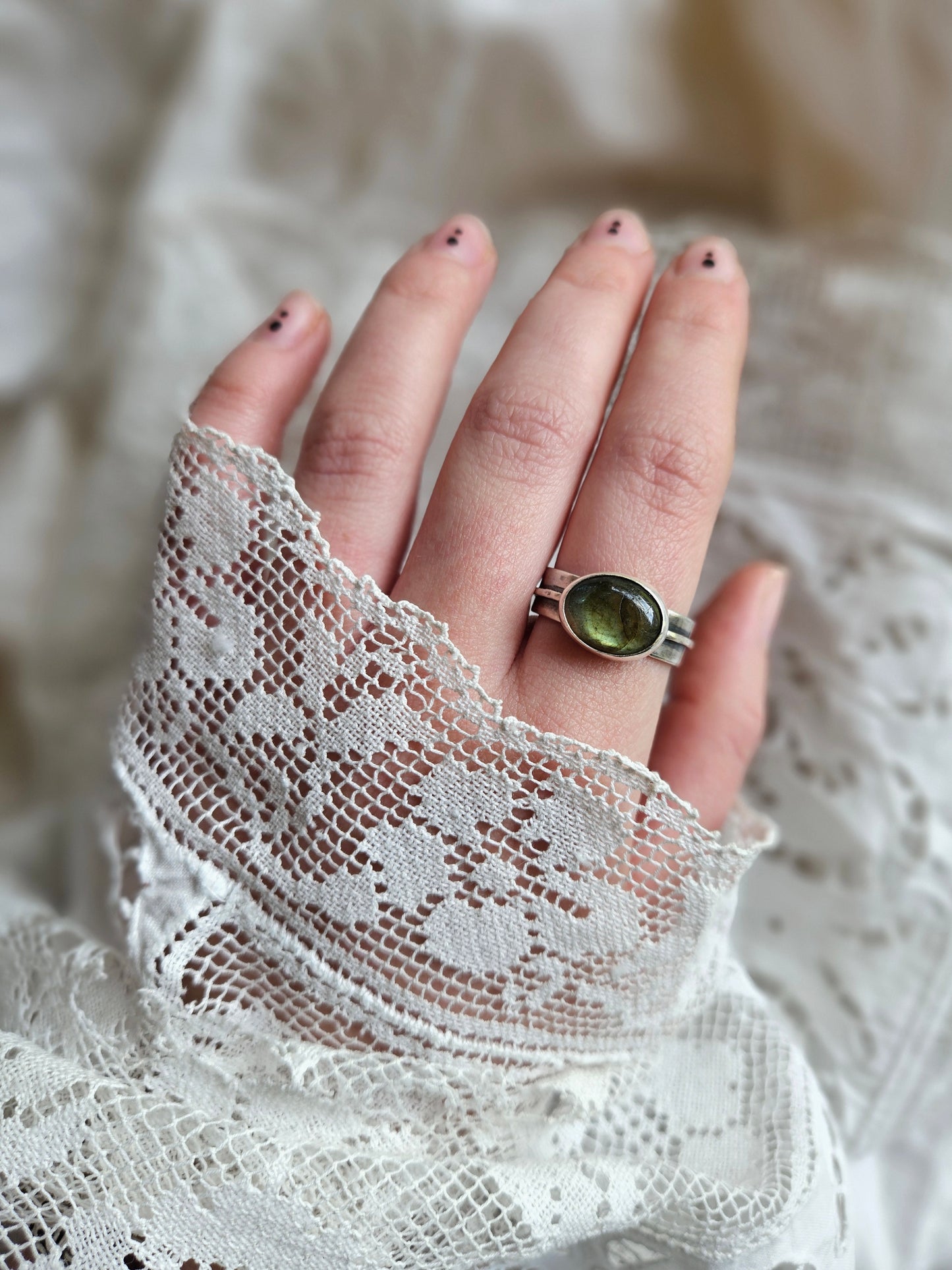 Labradorite Layered Band ring - Sterling Silver