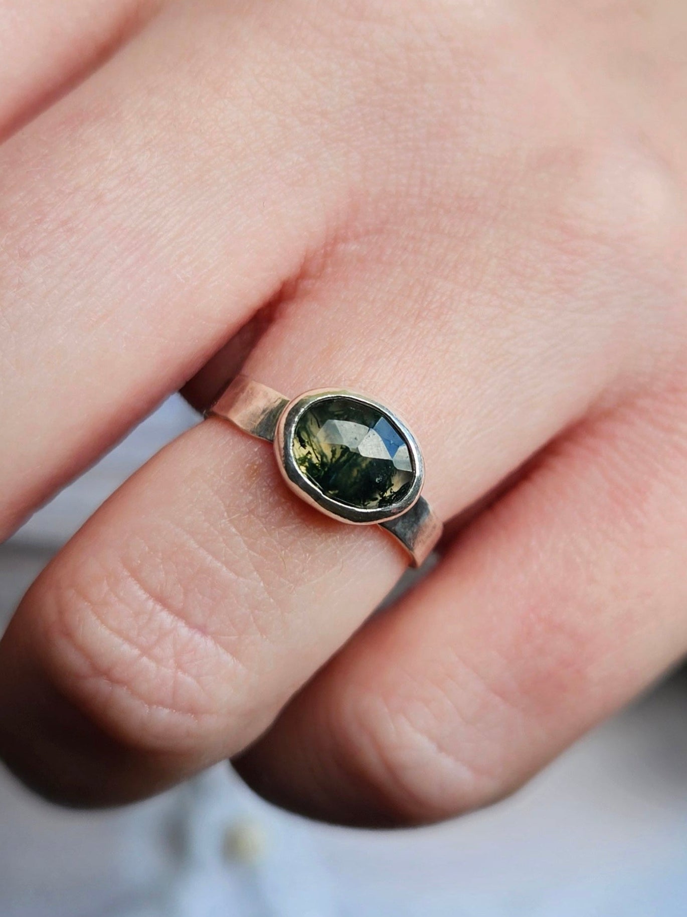Moss Agate band - Sterling Silver