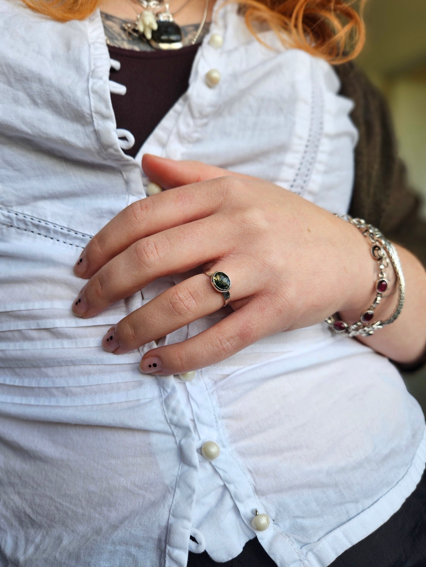 Moss Agate band - Sterling Silver