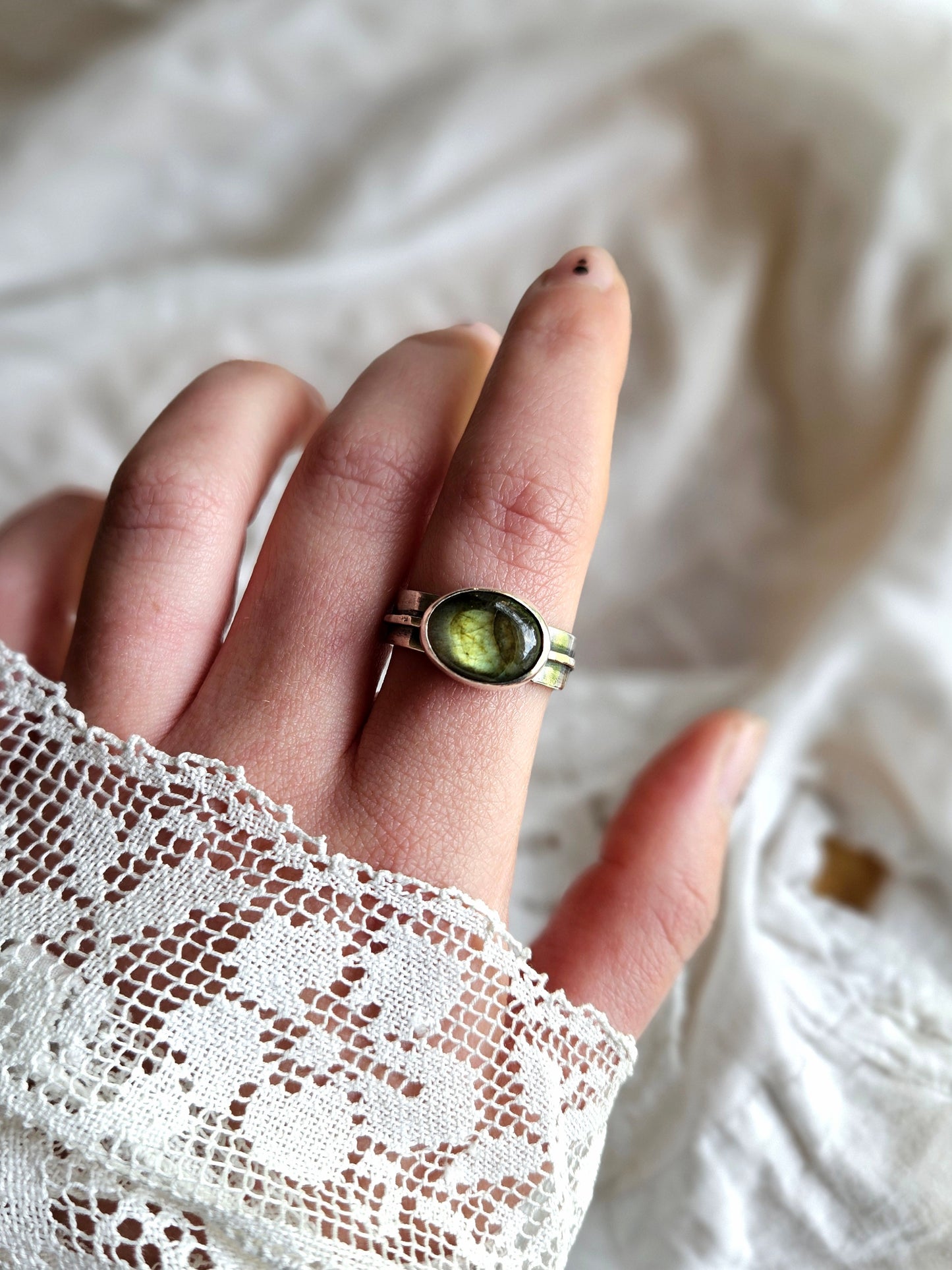 Labradorite Layered Band ring - Sterling Silver