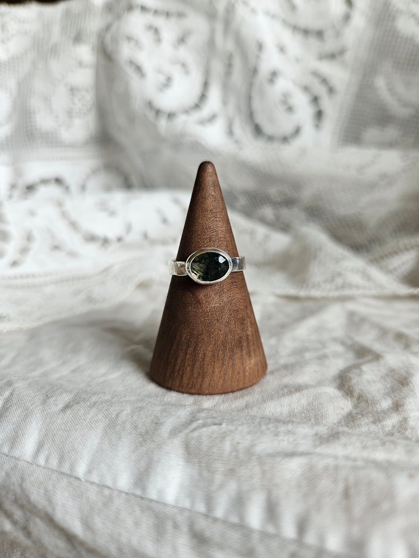 Moss Agate band - Sterling Silver